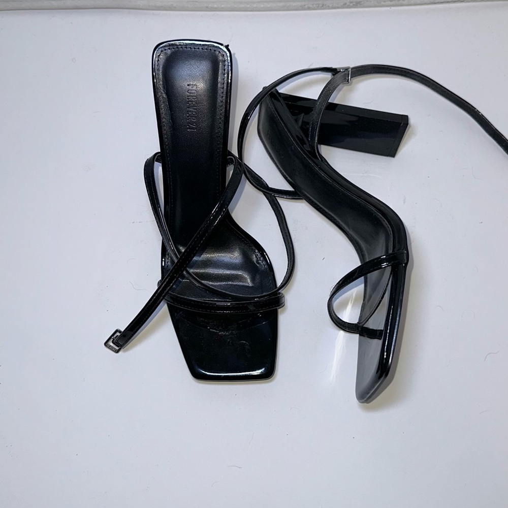 Forever 21 Glossy Black Strappy Heels